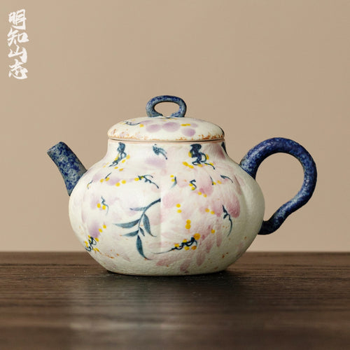 Blue-and-White Iron Red Spring Branch Melon-Ribbed Teapot — view 2