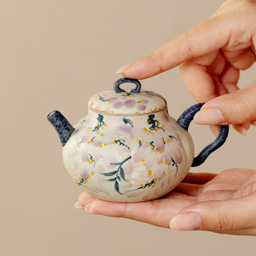 Blue-and-White Iron Red Spring Branch Melon-Ribbed Teapot — view 3