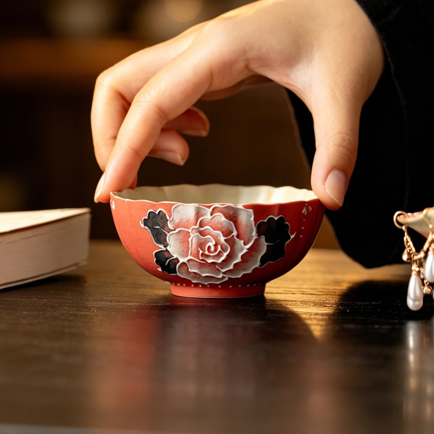 Cinnabar Red Brocade Peony Chrysanthemum Tasting Cup