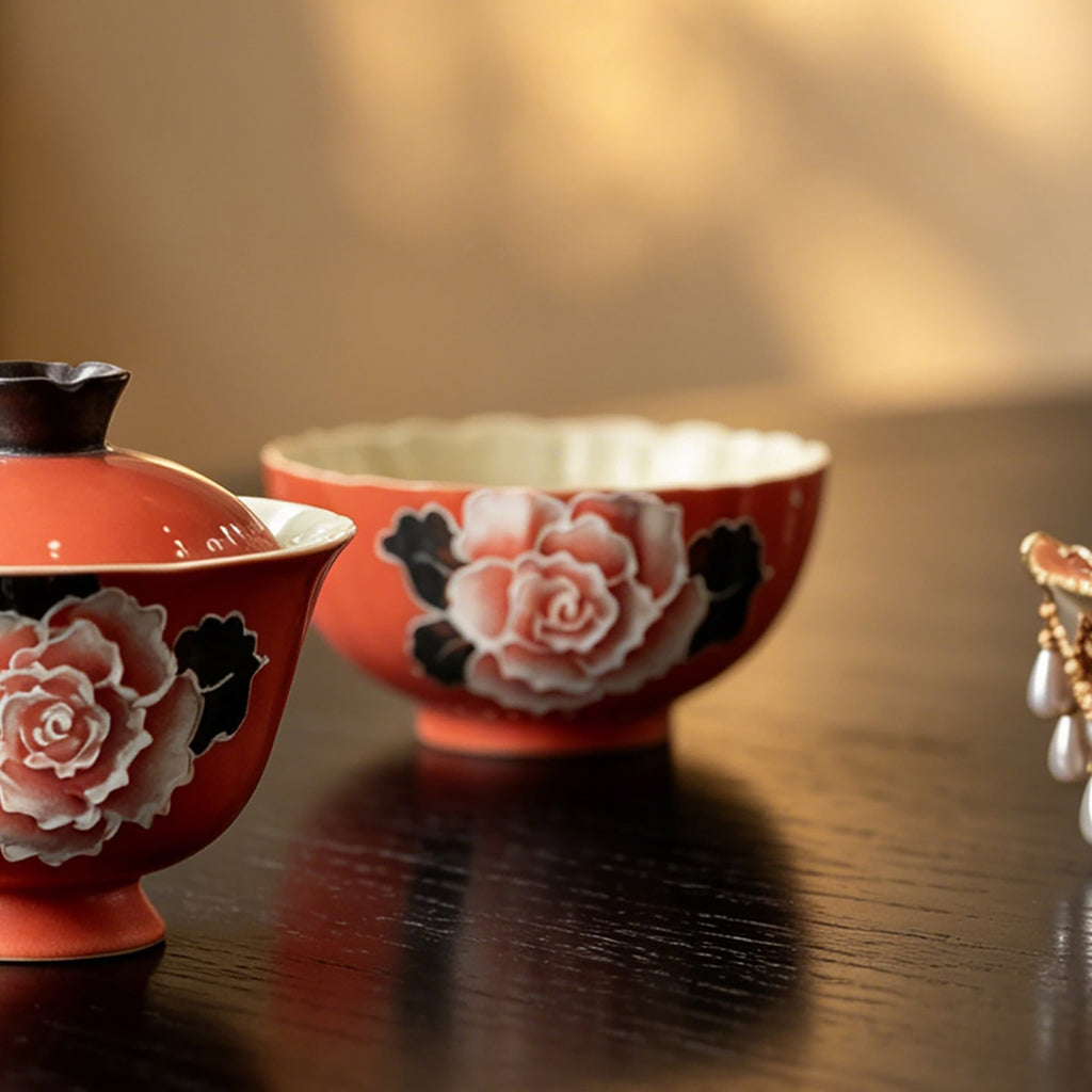 Cinnabar Red Brocade Peony Chrysanthemum Tasting Cup — view 4
