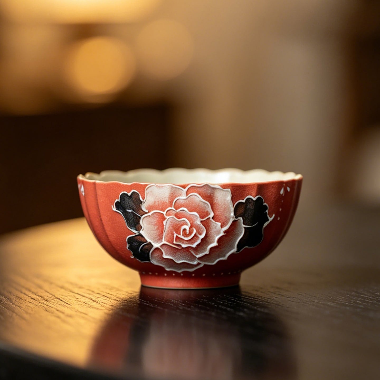Cinnabar Red Brocade Peony Chrysanthemum Tasting Cup — view 5