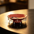 Cinnabar Red Brocade Peony Gilded-Fringe Pot Rest — view 2