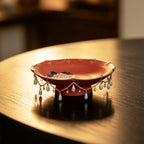 Cinnabar Red Brocade Peony Gilded-Fringe Pot Rest — view 2