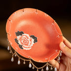 Cinnabar Red Brocade Peony Gilded-Fringe Pot Rest — view 5
