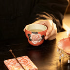 Cinnabar Red Brocade Peony Gourd Tasting Cup — view 2
