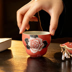 Cinnabar Red Brocade Peony Gourd Tasting Cup — view 4