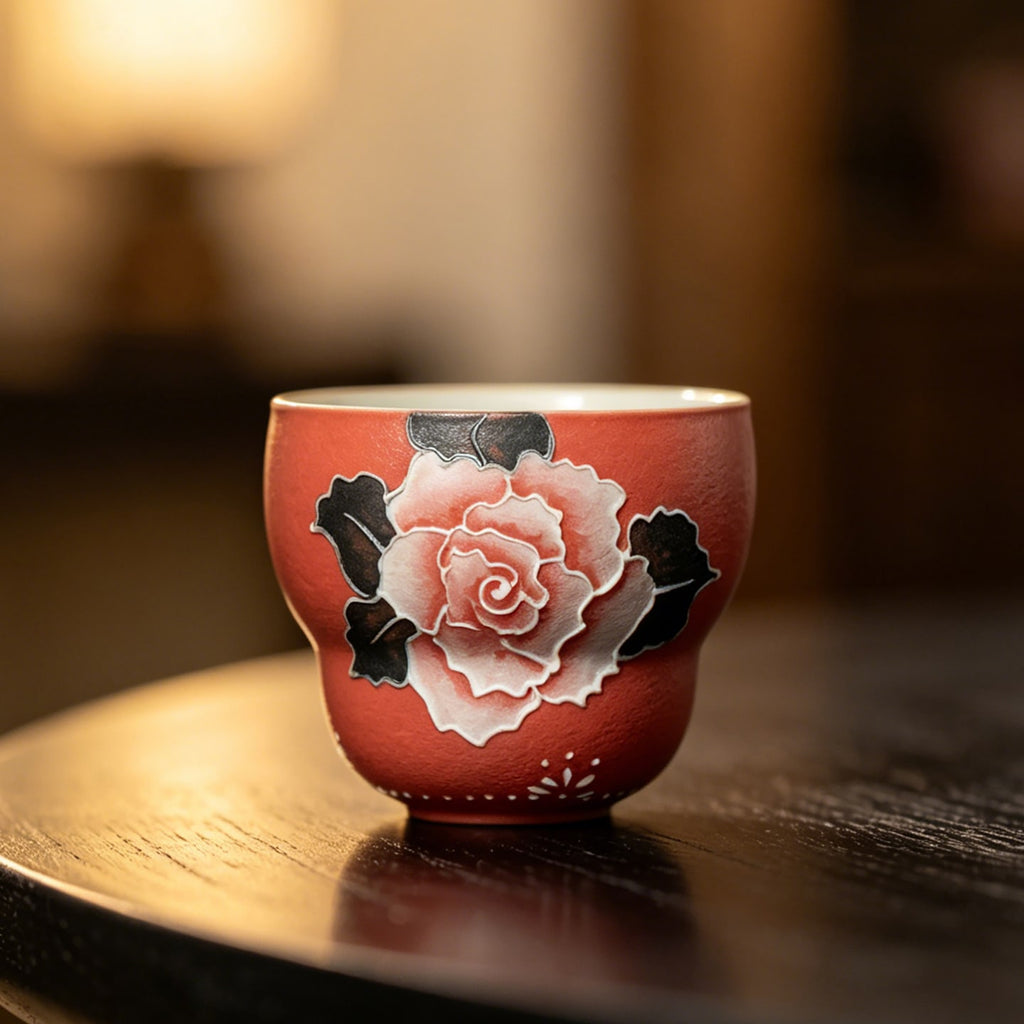 Cinnabar Red Brocade Peony Gourd Tasting Cup — view 5