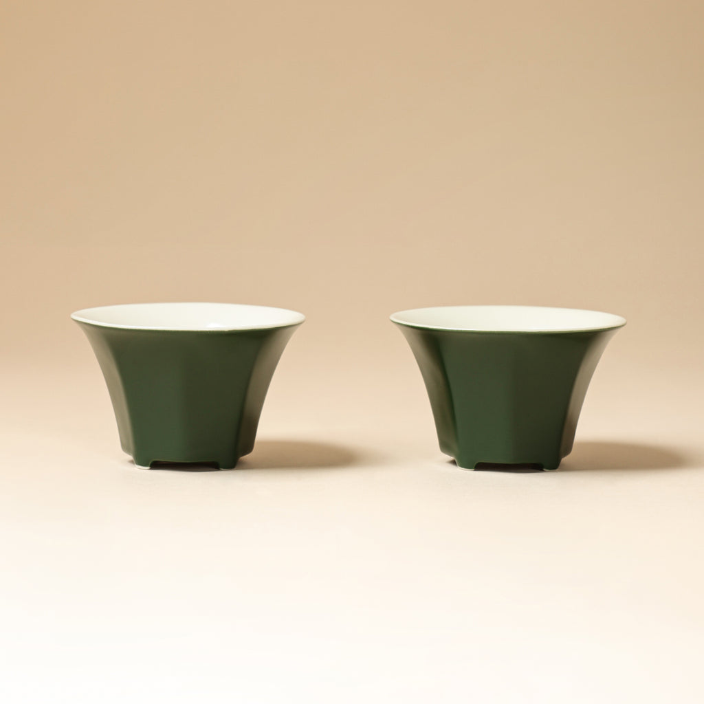 Pair view of Deep Green Eight-Facet Tasting Cups