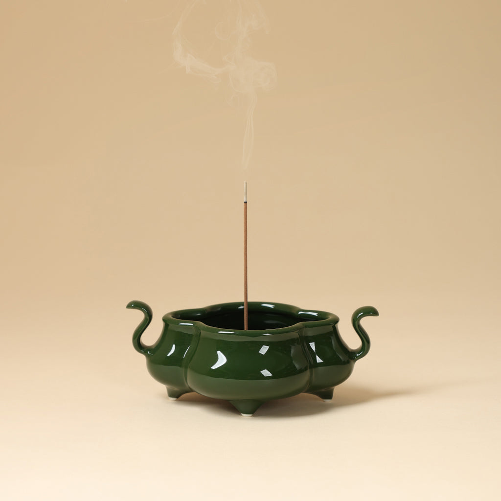 Deep Green Elephant-Handled Incense Burner top view