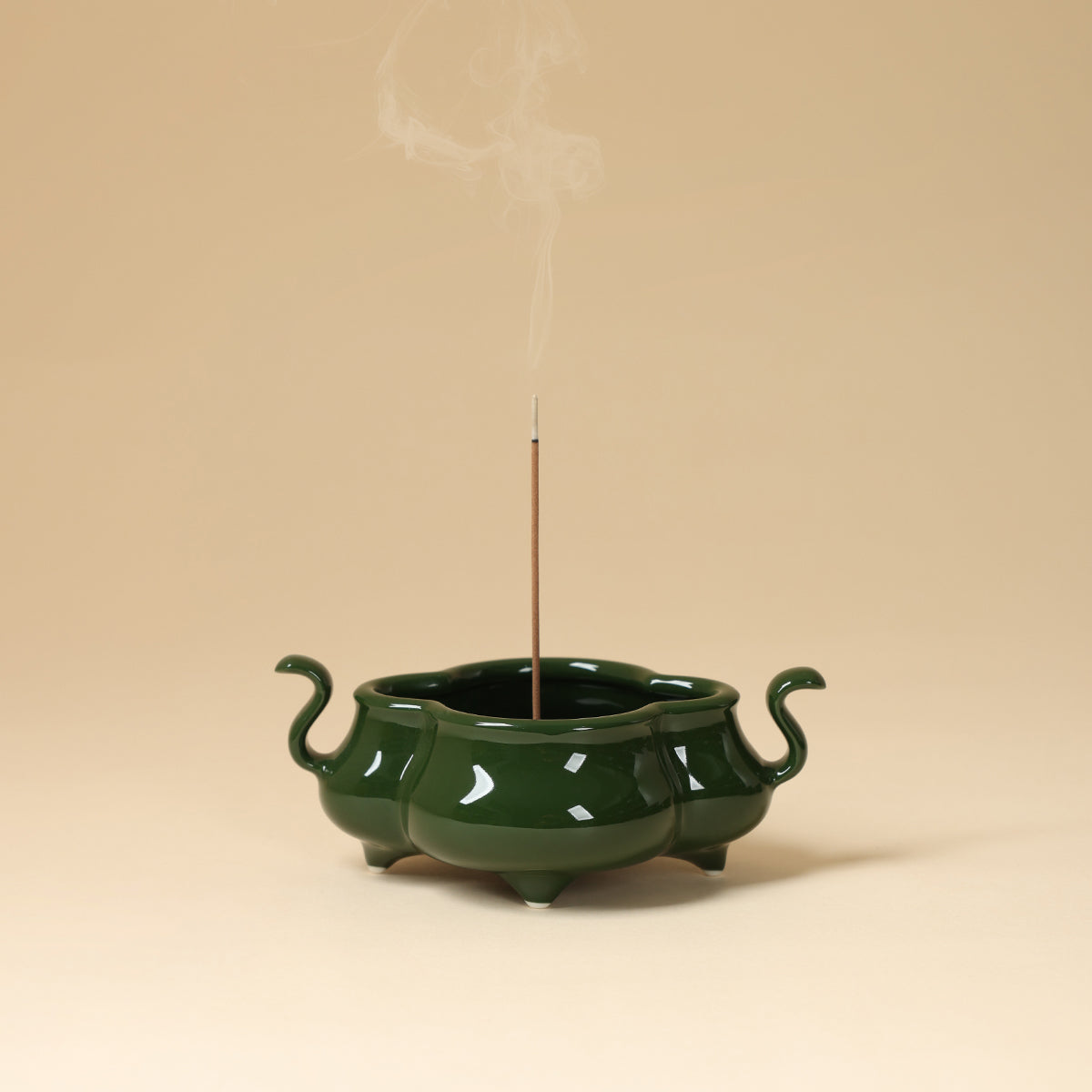 Deep Green Elephant-Handled Incense Burner