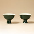 Pair view of Deep Green Orchid Pedestal Cups