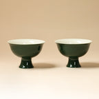Pair view of Deep Green Orchid Pedestal Cups