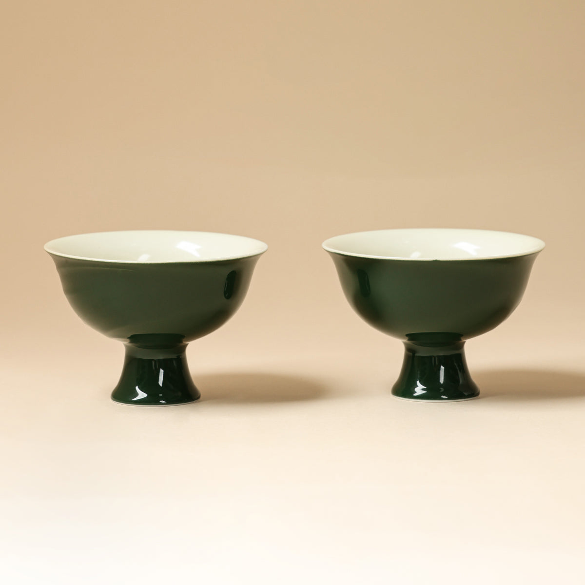 Pair view of Deep Green Orchid Pedestal Cups