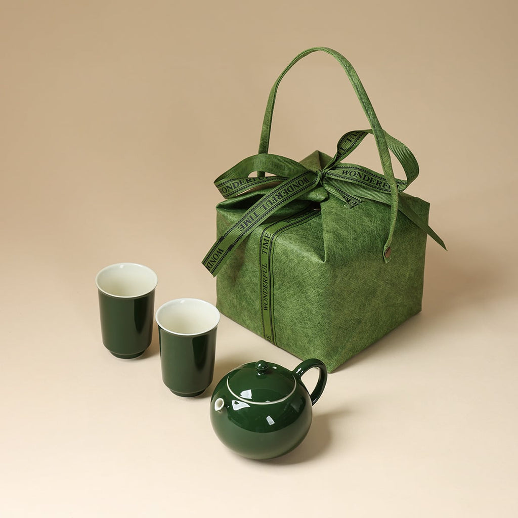 Deep Green Xishi Teapot & Two Guanru Cups Set — view 2