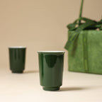 Deep Green Xishi Teapot & Two Guanru Cups Set — view 3