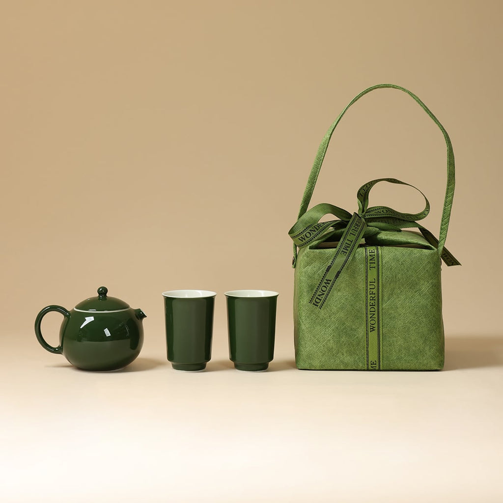Deep Green Xishi Teapot & Two Guanru Cups Set — view 5