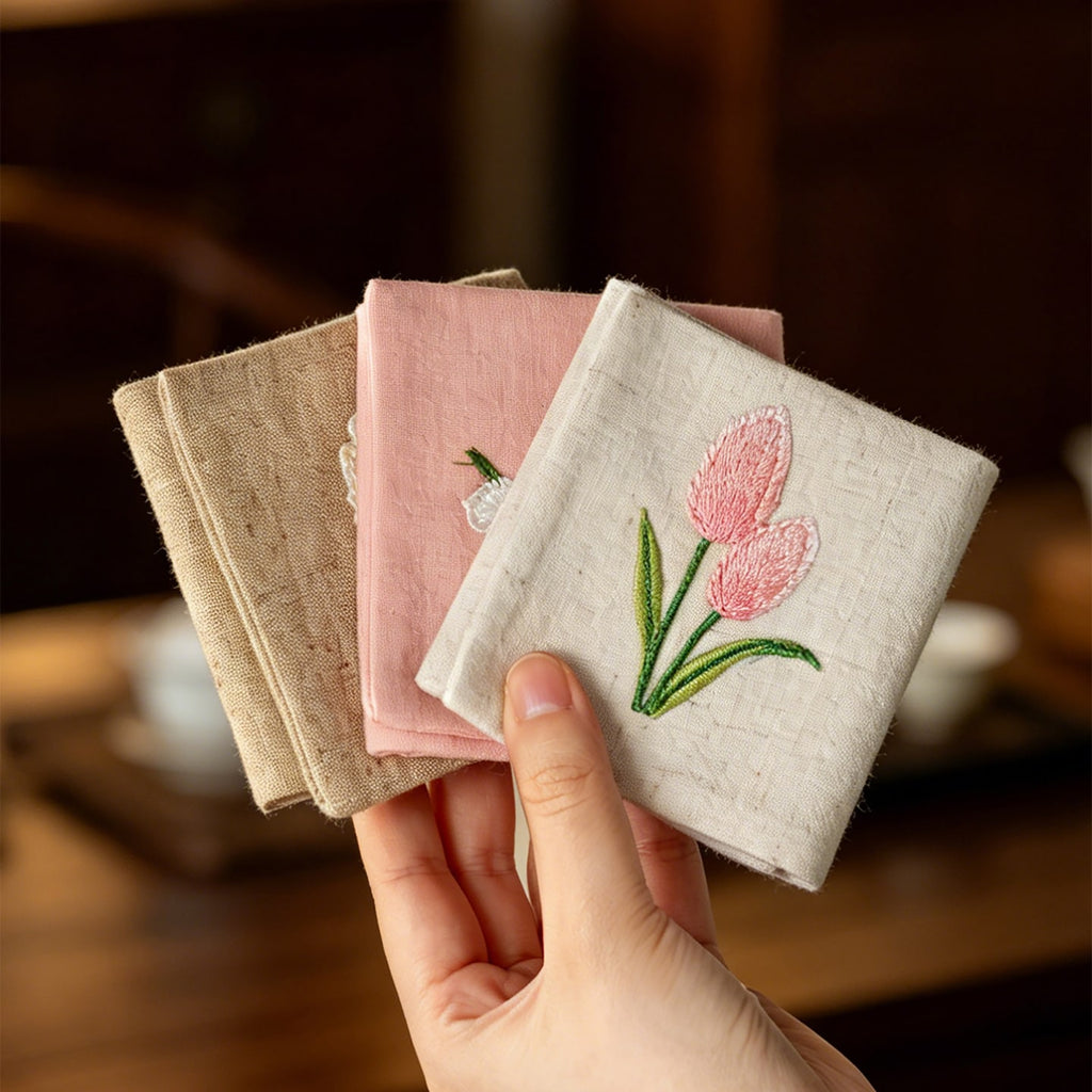 Embroidered Floral Cotton-Linen Tea Towel — view 2