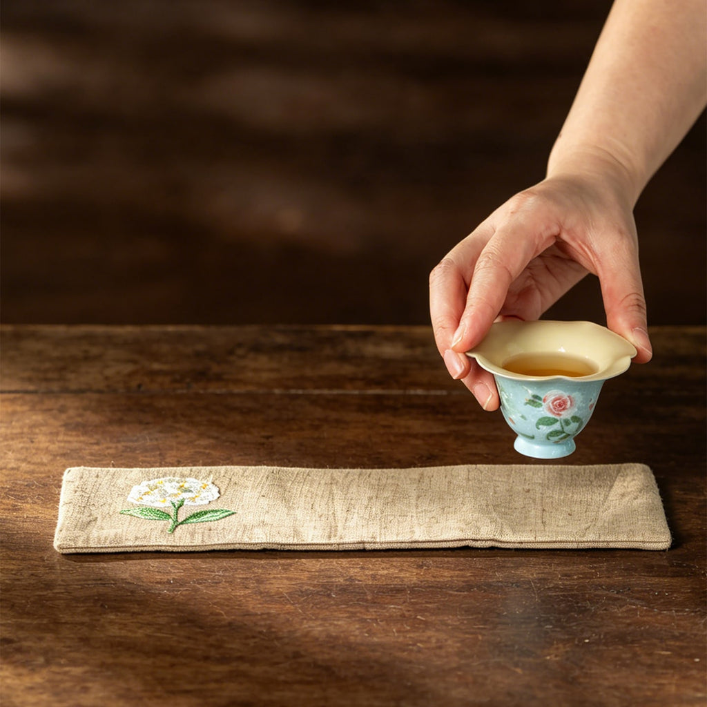 Embroidered Floral Cotton-Linen Tea Towel — view 6