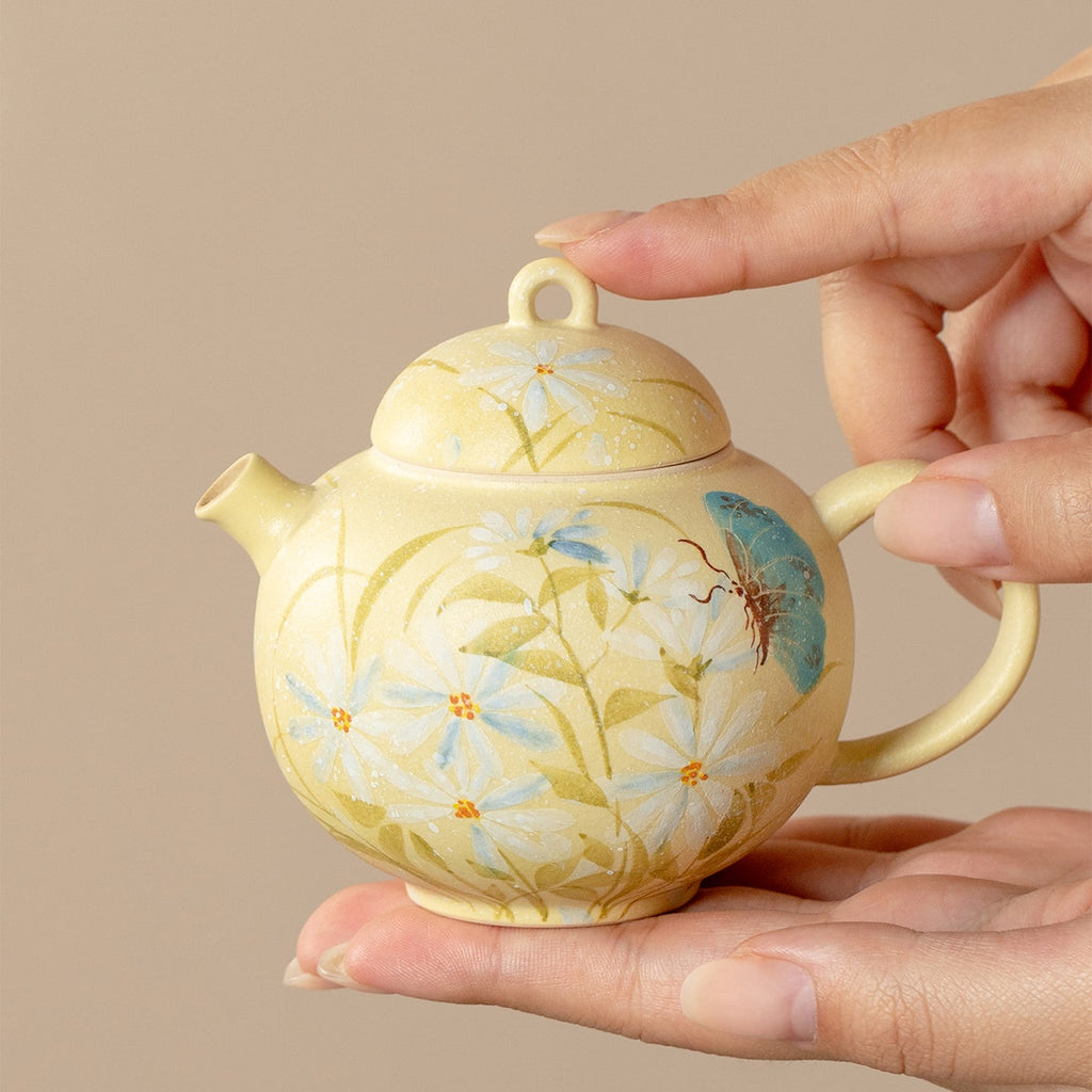 Gardenia Yellow Hand-Painted Daisy Full Moon Teapot — view 3