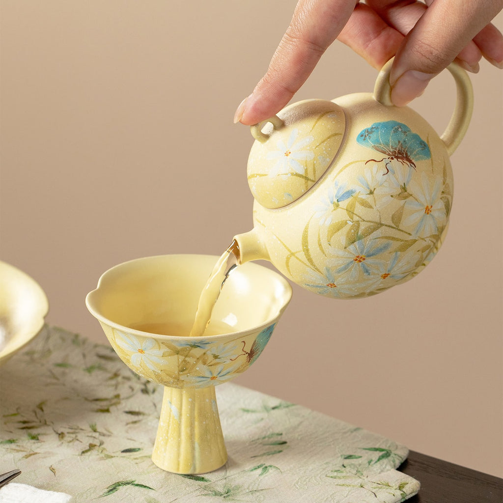 Gardenia Yellow Hand-Painted Daisy Full Moon Teapot — view 4