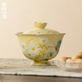Gardenia Yellow Hand-Painted Daisy High-Footed Petal-Rim Gaiwan — view 2