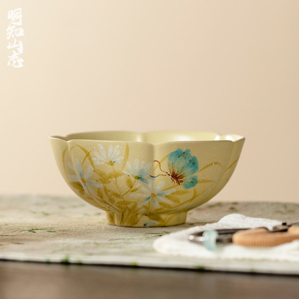 Gardenia Yellow Hand-Painted Daisy Wide Petal-Rim Tasting Cup — view 2