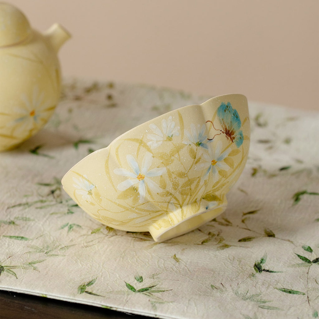 Gardenia Yellow Hand-Painted Daisy Wide Petal-Rim Tasting Cup — view 3