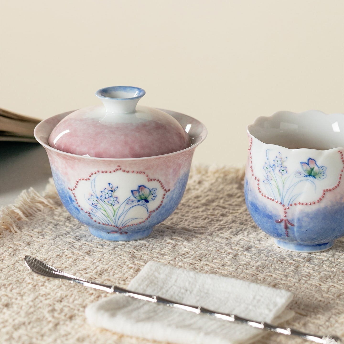 Hand-Painted Butterfly Garden Blessed Petal Gaiwan — view 5