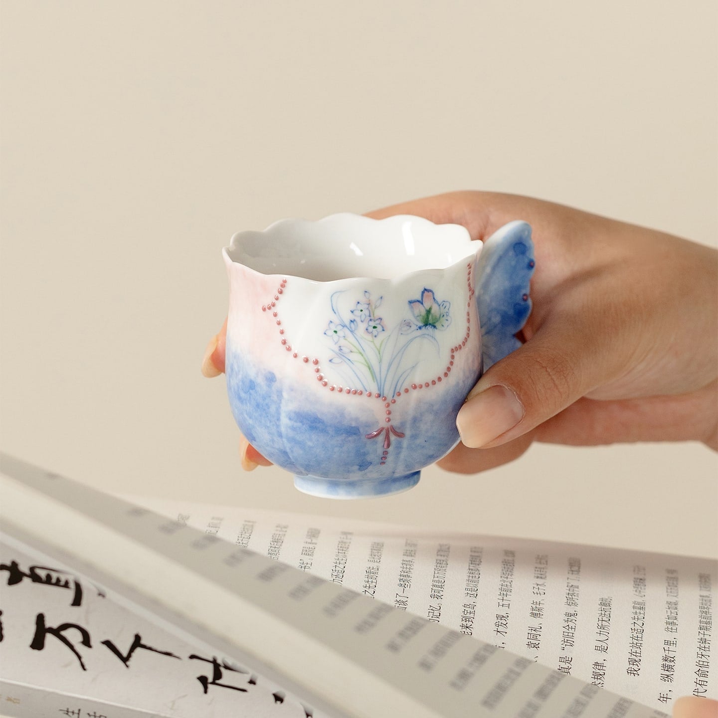 Hand-Painted Butterfly Garden Butterfly Handle Tasting Cup — view 3