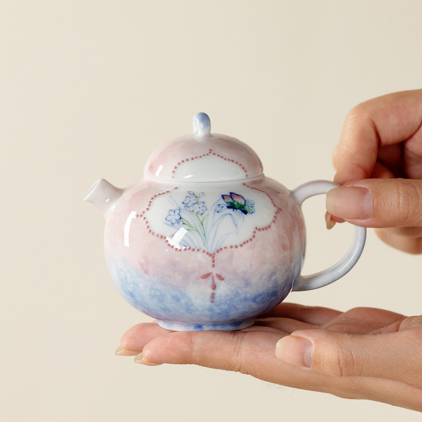 Hand-Painted Butterfly Garden Full Moon Teapot
