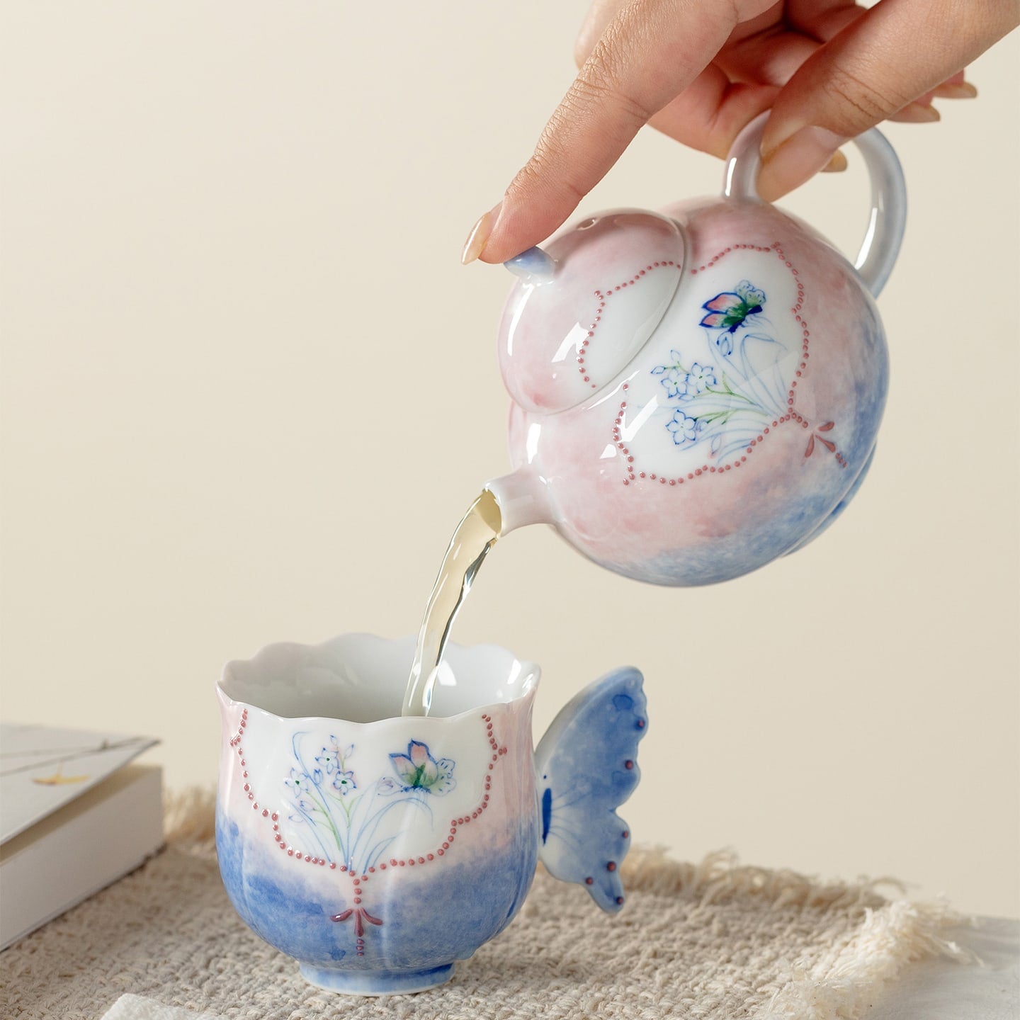 Hand-Painted Butterfly Garden Full Moon Teapot — view 4