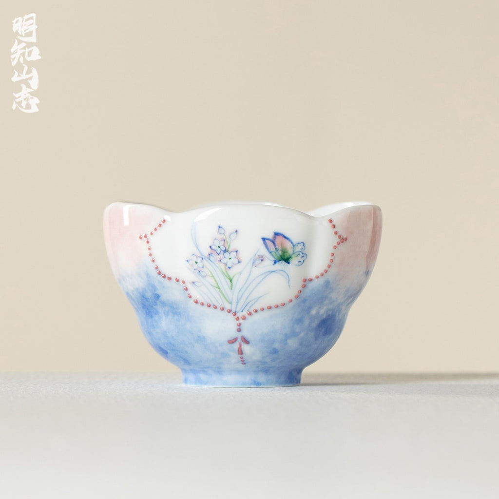 Hand-Painted Butterfly Garden Withered Lotus Tasting Cup — view 2