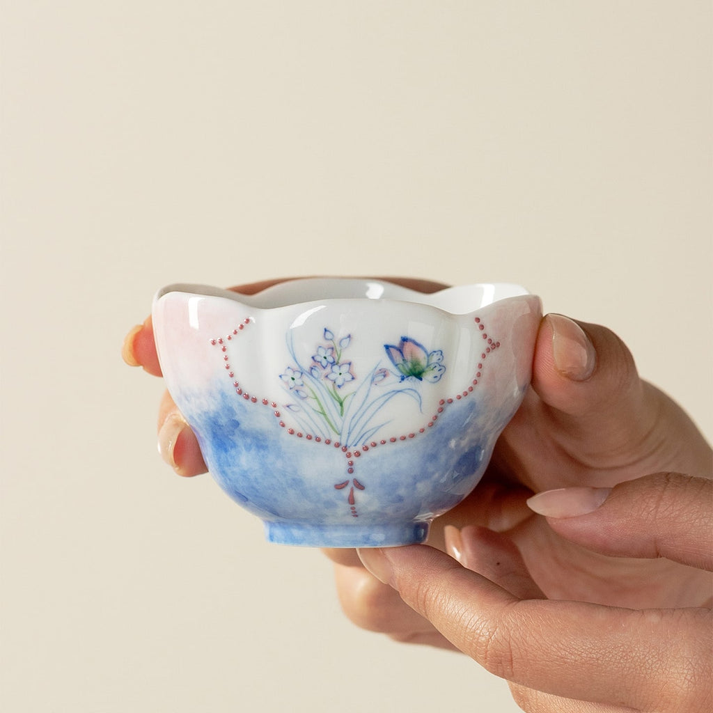 Hand-Painted Butterfly Garden Withered Lotus Tasting Cup — view 3