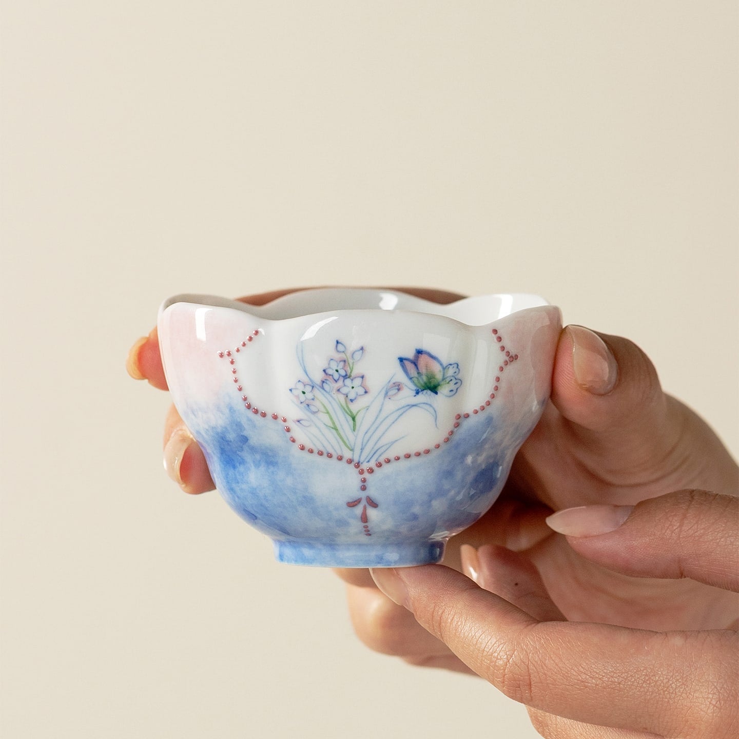 Hand-Painted Butterfly Garden Withered Lotus Tasting Cup — view 3