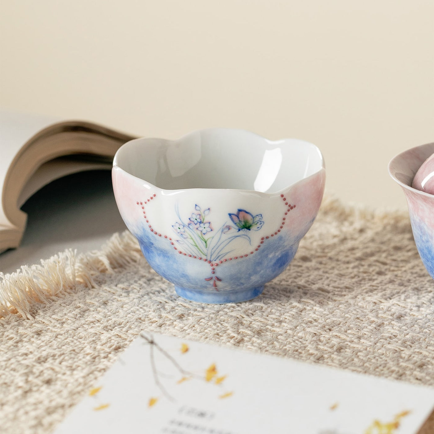 Hand-Painted Butterfly Garden Withered Lotus Tasting Cup