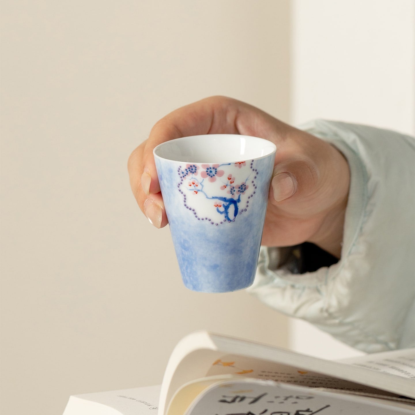 Hand-Painted Snow Plum Cylindrical Tasting Cup — view 3
