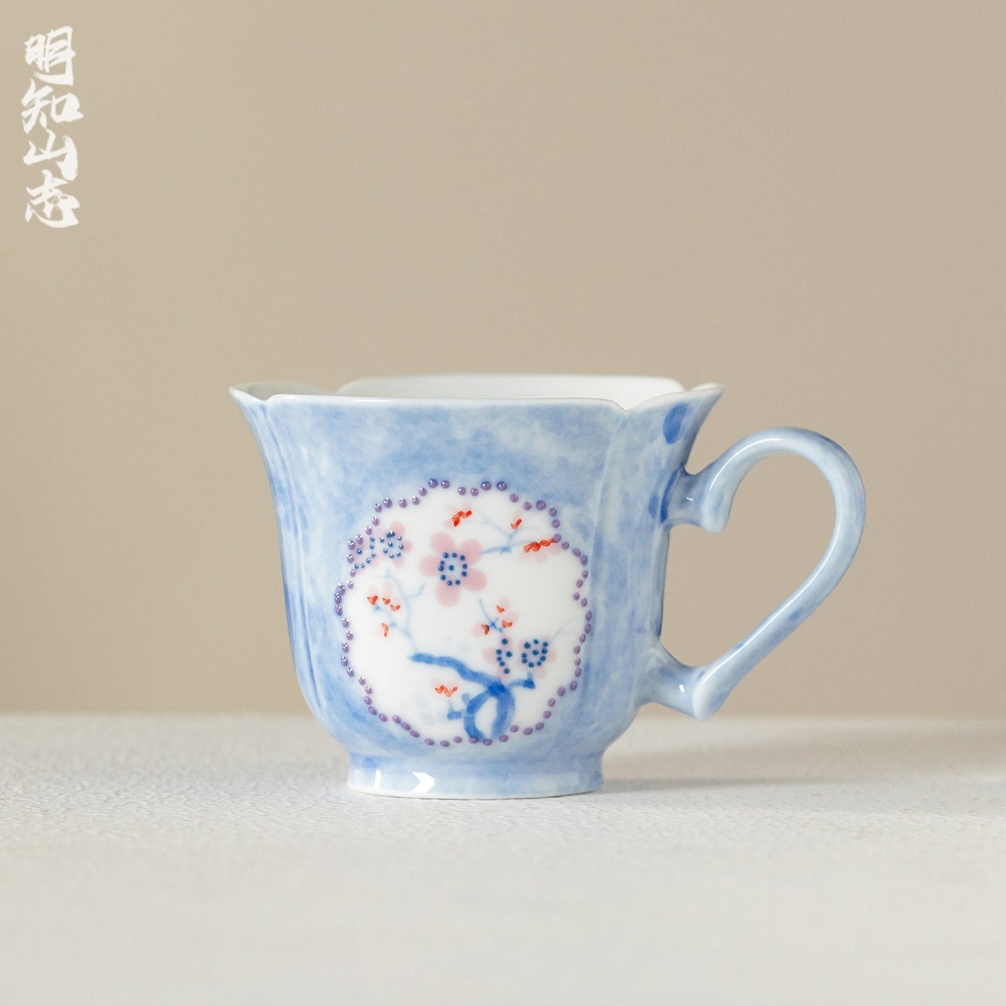 Hand-Painted Snow Plum Floral Ear-Handle Tasting Cup — view 2