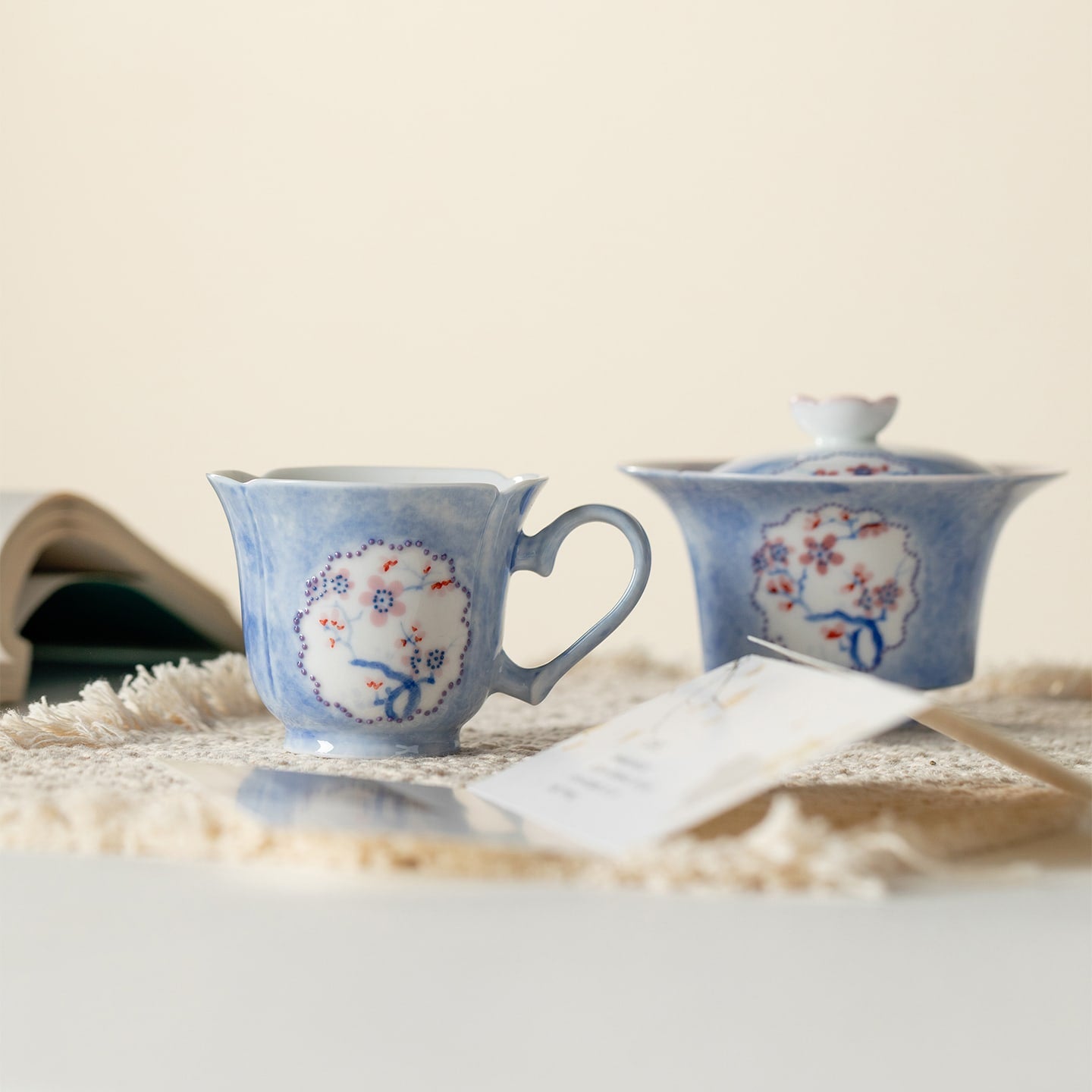 Hand-Painted Snow Plum Floral Ear-Handle Tasting Cup — view 4
