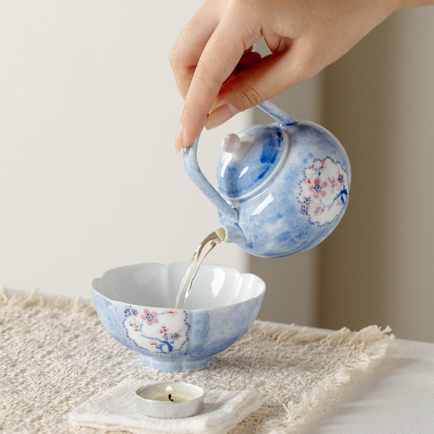 Hand-Painted Snow Plum Palace Lantern Bail-Handle Teapot