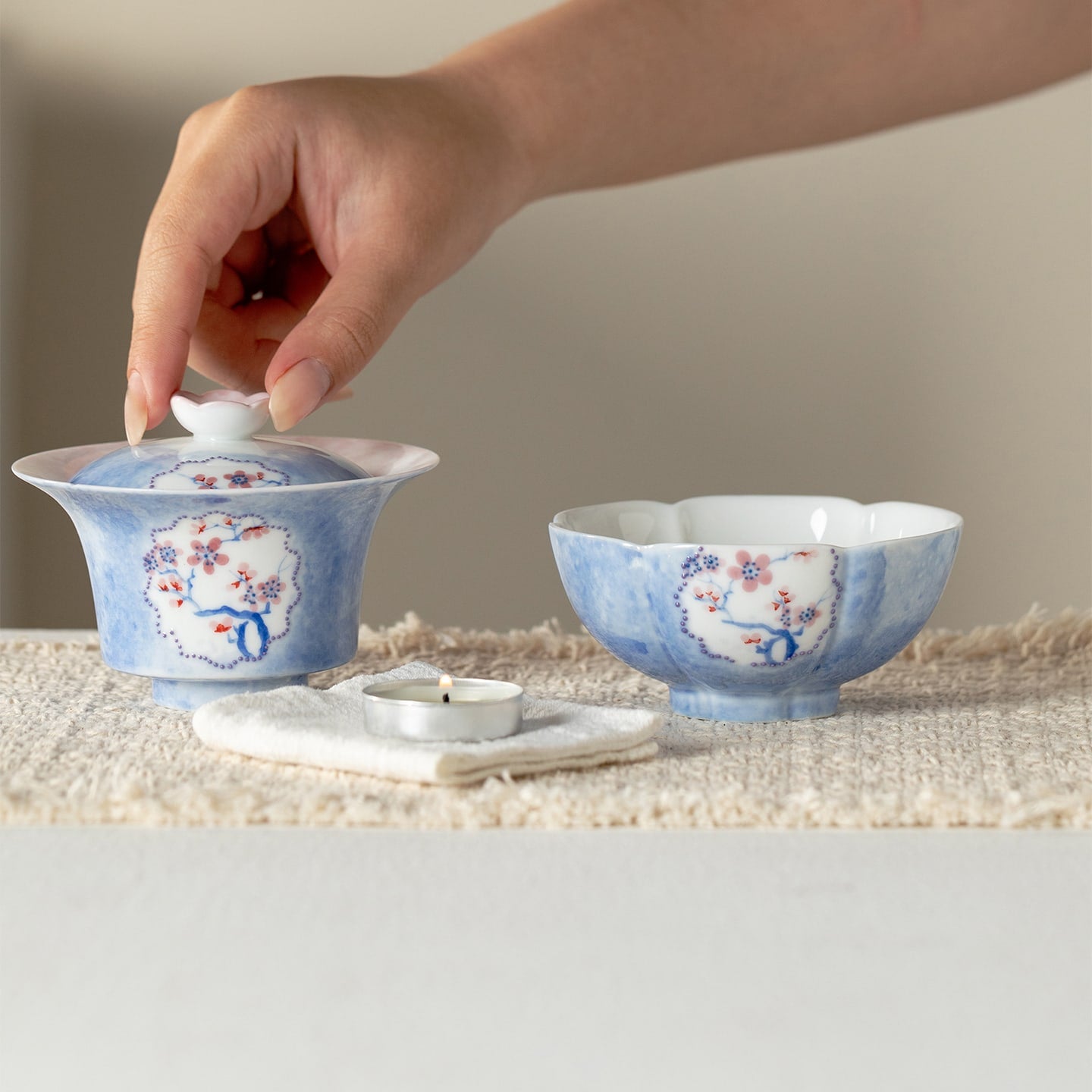 Hand-Painted Snow Plum Wide Petal-Rim Tasting Cup — view 4
