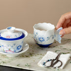 Ivory Clay Blue Floral Tale Butterfly Handle Tasting Cup — view 4