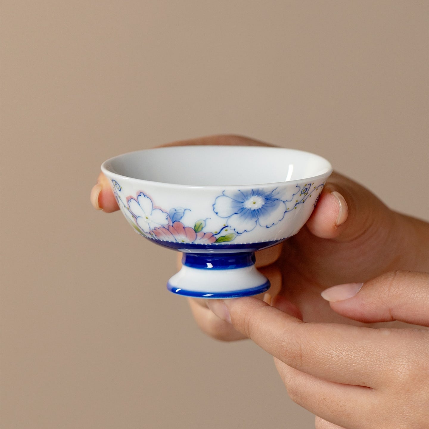 Ivory Clay Blue Floral Tale Distant Calm High-Footed Tasting Cup