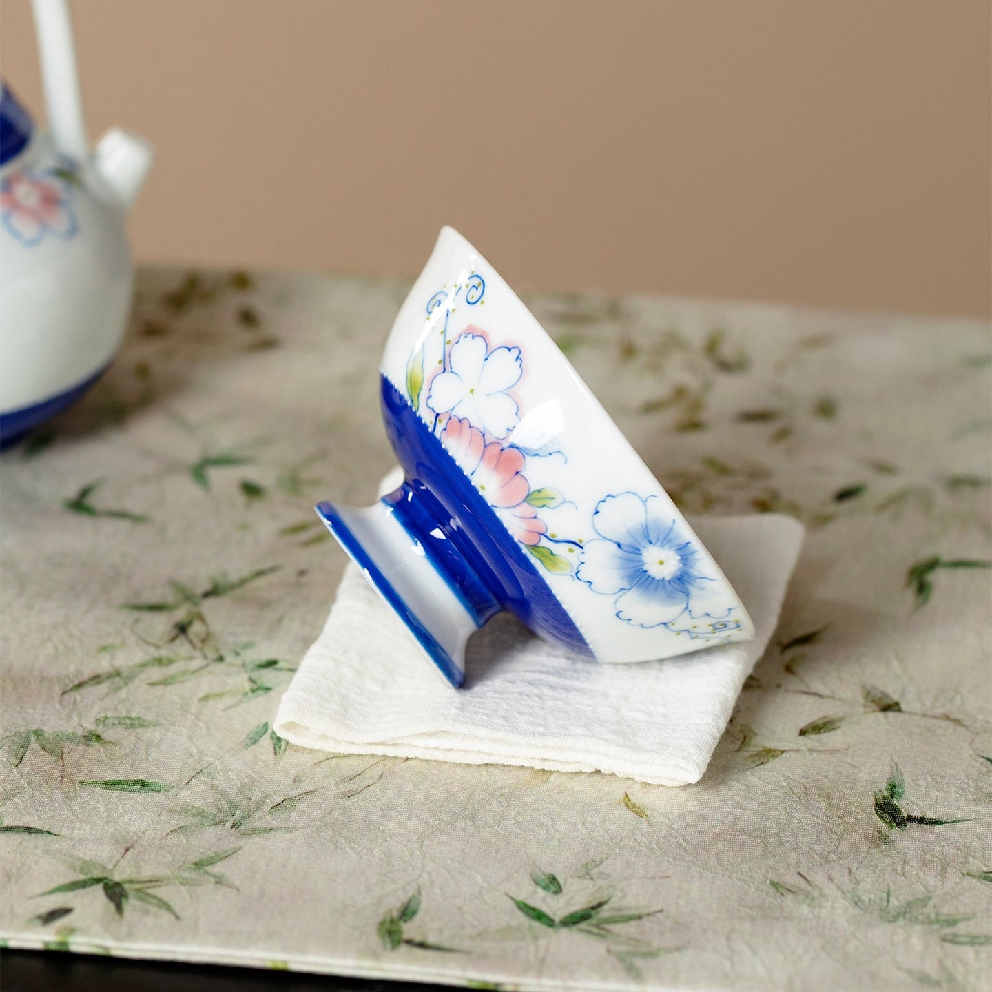 Ivory Clay Blue Floral Tale Distant Calm High-Footed Tasting Cup — view 5