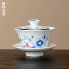 Ivory Clay Blue Floral Tale Horseshoe Three-Piece Gaiwan — view 2