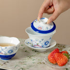 Ivory Clay Blue Floral Tale Horseshoe Three-Piece Gaiwan — view 3