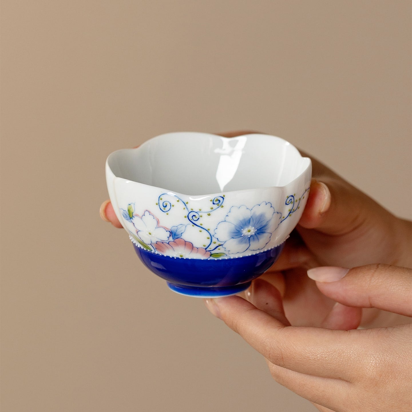 Ivory Clay Blue Floral Tale Withered Lotus Tasting Cup