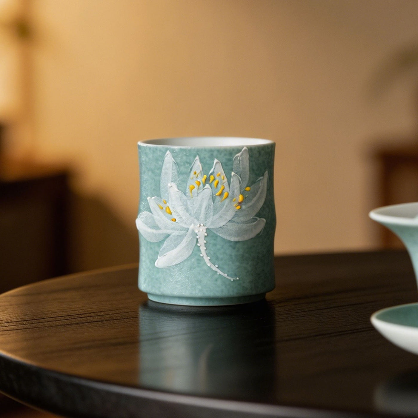 Lake Blue Moonlit White Lotus Bamboo-Knot Tasting Cup