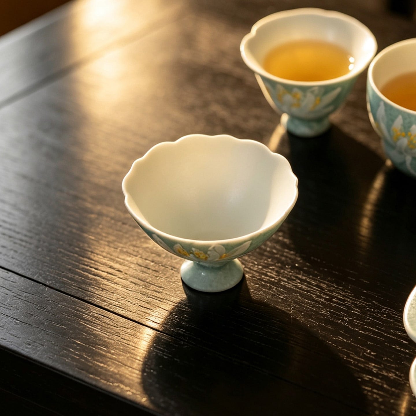 Lake Blue Moonlit White Lotus Evening Grain High-Footed Tasting Cup