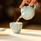 Lake Blue Moonlit White Lotus Full Moon Teapot — view 2