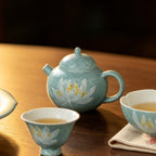 Lake Blue Moonlit White Lotus Full Moon Teapot — view 3